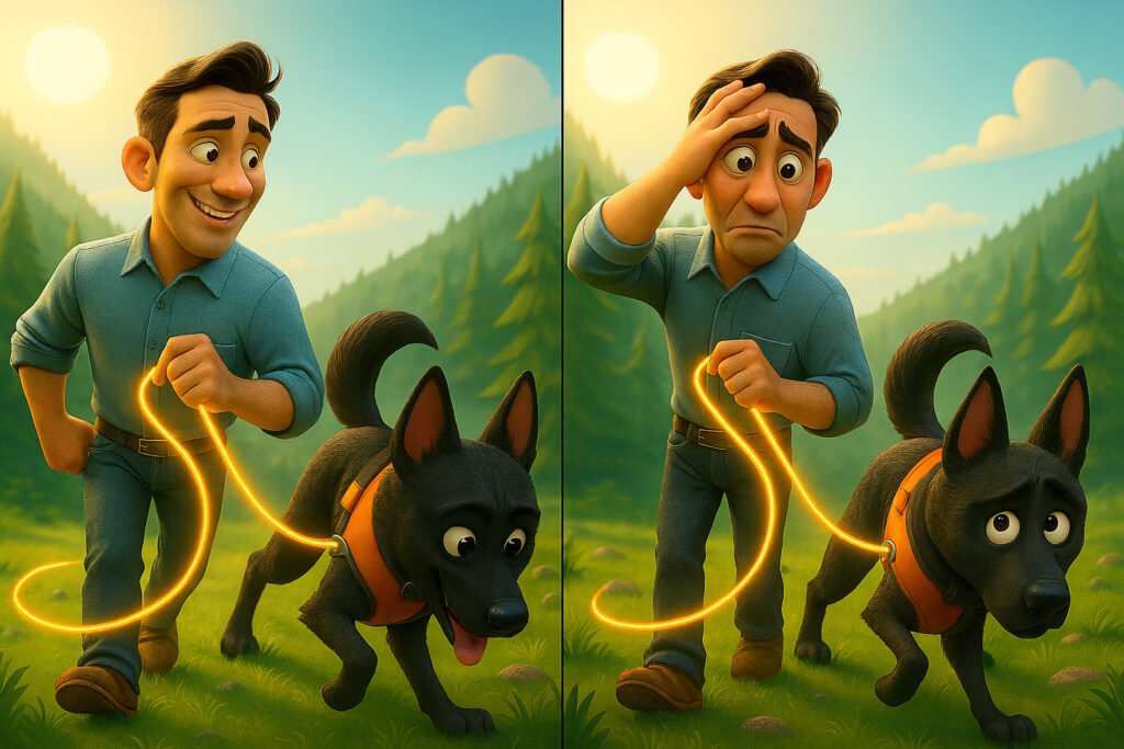 Iliza cartoon confident and confused handler